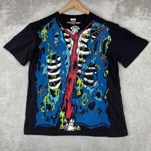 Skeleton Tuxedo Shirt Mens XL Black Graphic Tee Goth Grunge Halloween